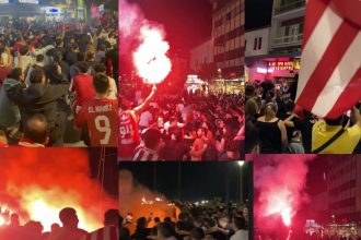 Πανηγυρισμοί στην παραλία και στο κέντρο του Βόλου από οπαδούς του Ολυμπιακού για το 4ο ευρωπαϊκό στο μπάσκετ (pics & vid)