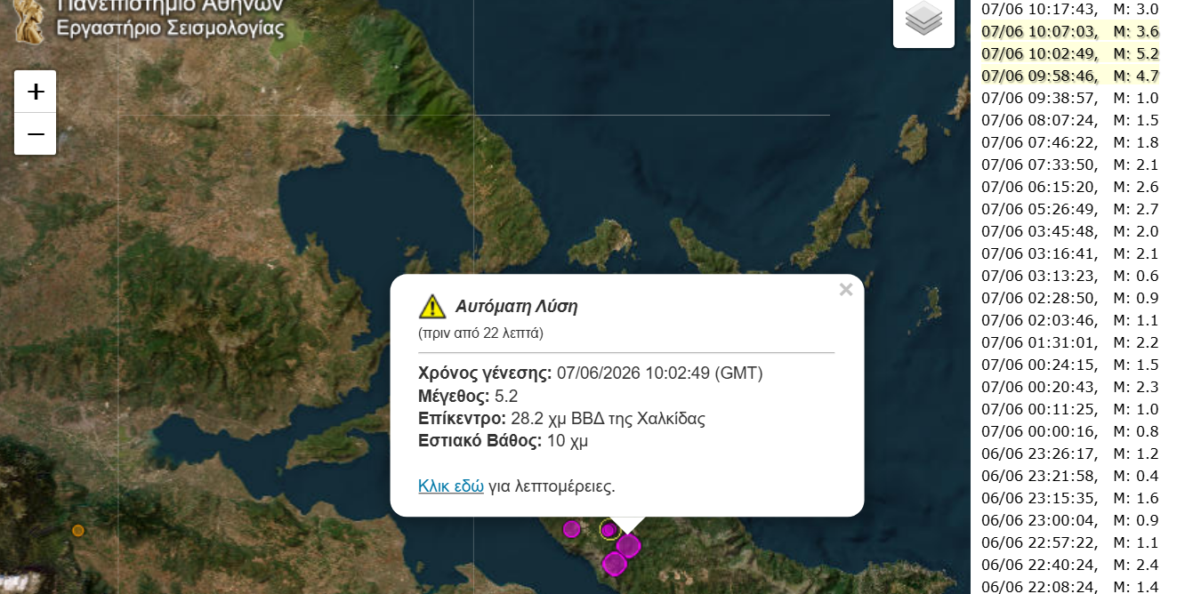 Ισχυρές σεισμικές δονήσεις στην Βόρεια Εύβοια 4,7R και 5,2R ταρακούνησαν και τη Μαγνησία